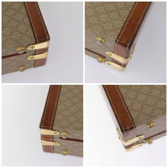 CELINE Macadam Canvas Attache Case Beige Brown Gold Auth 88818 - Picture 14 of 16